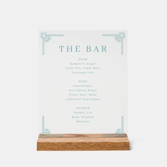 Sophisticated Teal Geometric Bar Menu Acrylic Sign (Front)