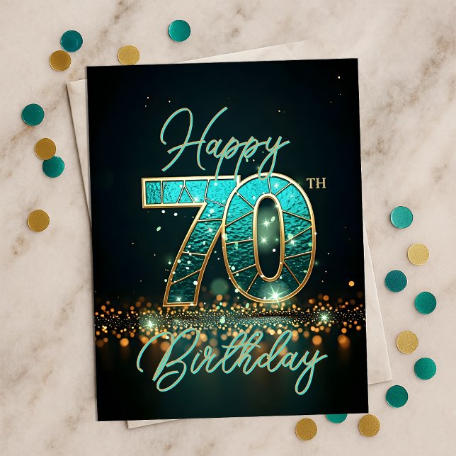 Sophisticated Teal Gold 70th Birthday Glow Postcard (Creator Uploaded)