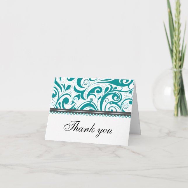 Sophisticated Teal Swirls Thank You Card (Front)