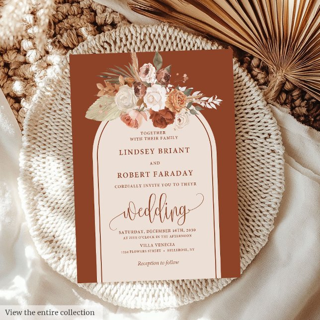 Sophisticated Terracotta Pampas Grass Boho Wedding Invitation (Sophisticated Terracotta Pampas Grass Boho Wedding Invitation)