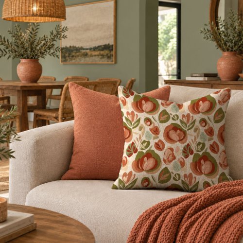 Sophisticated Terracotta Sage Floral Throw Pillow
