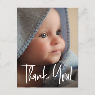 Sophisticated "Thank You" Vertical Baby Birth Anno Postcard