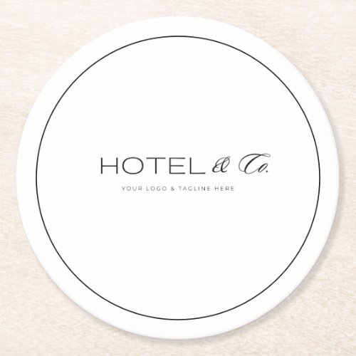 Sophisticated Thin Frame  Large Center Logo  Round Paper Coaster