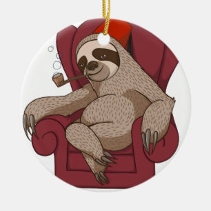 Sophisticated Three Toed Sloth Ceramic Ornament