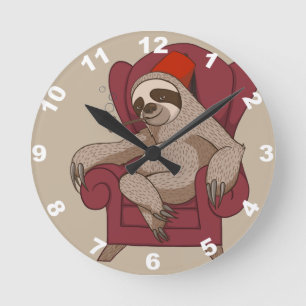 Sophisticated Three Toed Sloth Round Clock