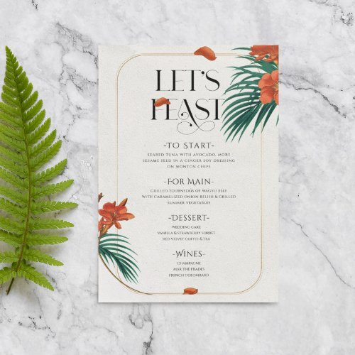 Sophisticated Tropical Flowers Wedding Menu Invitation