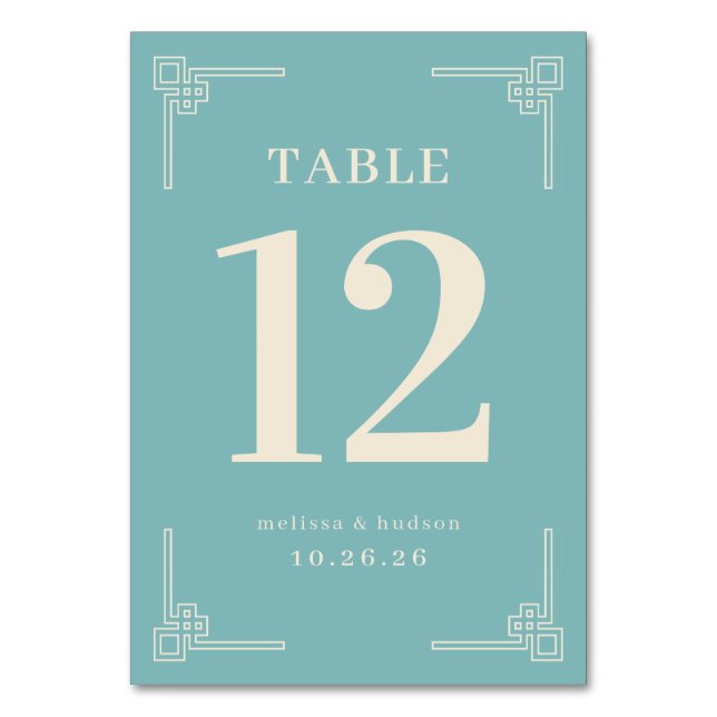 Sophisticated Turquoise Geometric Table Number (Front)
