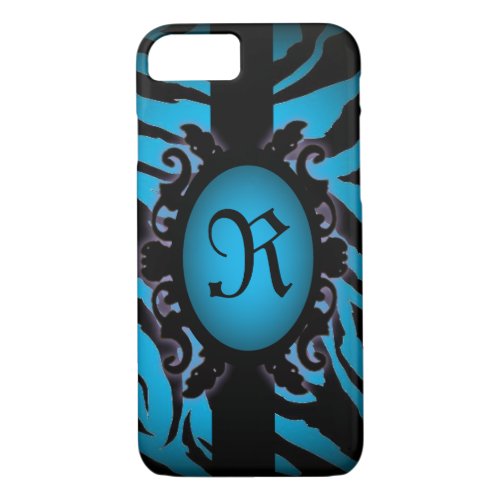 Sophisticated turquoise Zebra Print monogram iPhone 87 Case