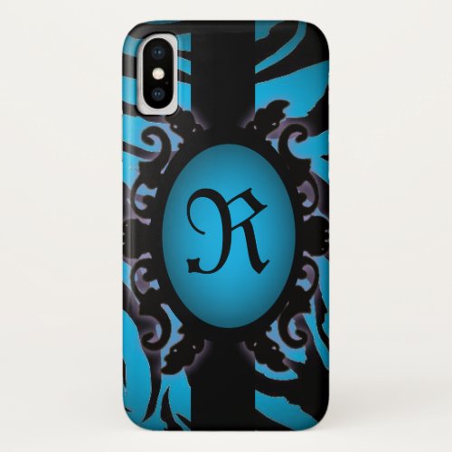 Sophisticated turquoise Zebra Print monogram iPhone X Case