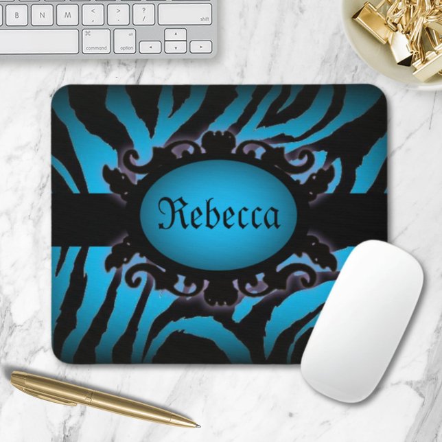 Sophisticated turquoise Zebra Print monogram Mouse Pad (Sophisticated turquoise Zebra Print monogram Mouse Pad)