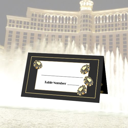Sophisticated Vegas Casino Black Gold Heart Table Place Card