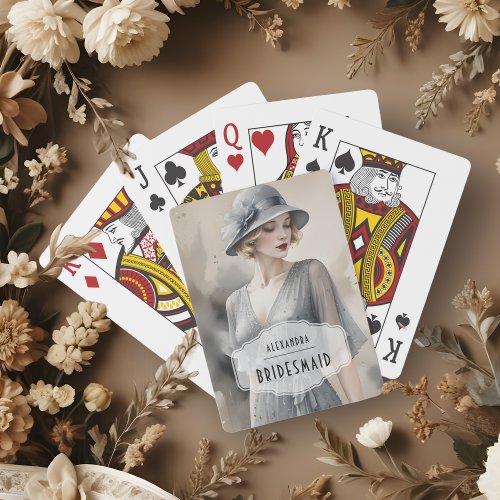 Sophisticated Vintage 1920 Blonde Woman in Grey Playing Cards