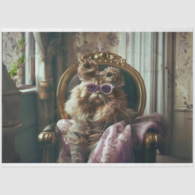 Sophisticated Vintage Cat Decoupage Tissue Paper (Front)