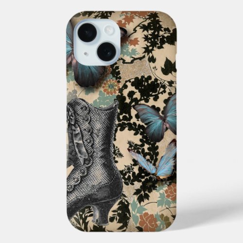 Sophisticated Vintage Paris lace shoe butterfly iPhone 15 Case