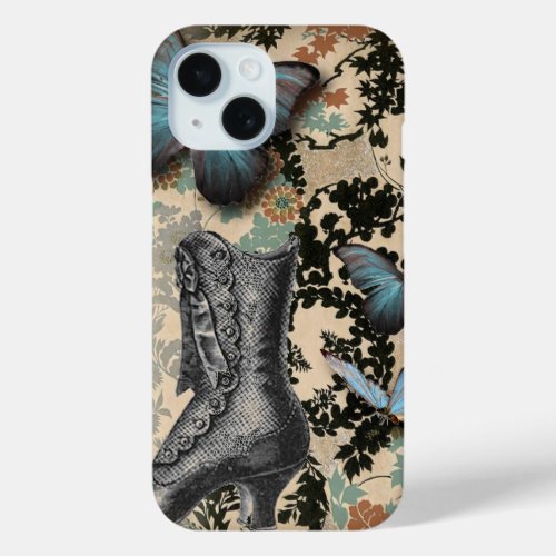 Sophisticated Vintage Paris lace shoe butterfly iPhone 15 Case