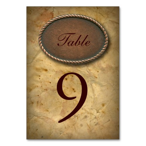Sophisticated vintage western country wedding table number