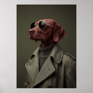 Sophisticated Vizsla in Trench Coat – Elegant Poster