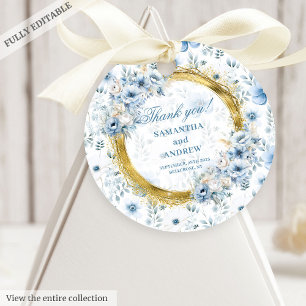 Sophisticated Watercolor Dusty Blue Gold Wedding Favor Tags