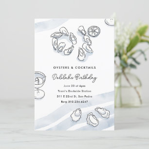 Sophisticated Watercolor Ink Oysters and Cocktails Invitation