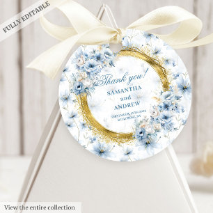 Sophisticated Watercolor Light Blue Gold Wedding Favor Tags