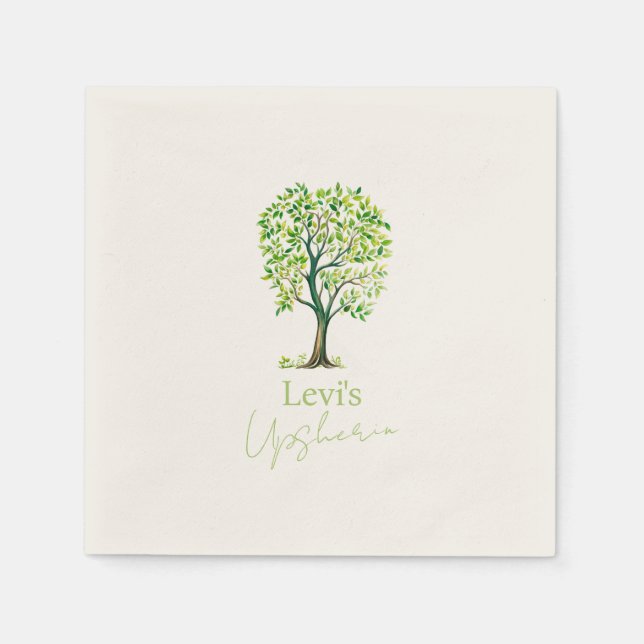 Sophisticated watercolor tree Upsherin Upshernish Napkins (Front)