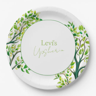 Sophisticated watercolor tree Upsherin Upshernish Paper Plates