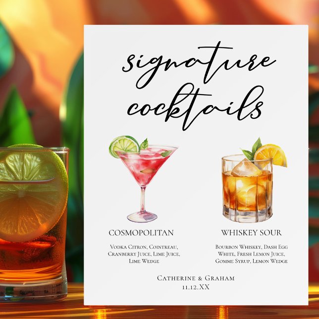 Sophisticated Wedding Signature Cocktails Menu Foam Board (Creator Uploaded)