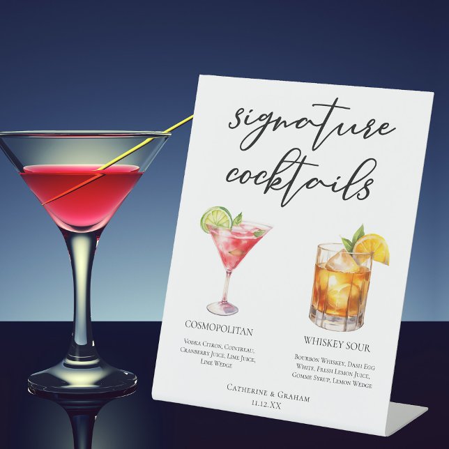 Sophisticated Wedding Signature Cocktails Menu Pedestal Sign (Creator Uploaded)
