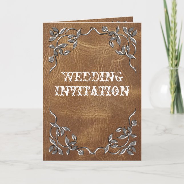 Sophisticated Western Leather Wedding Invitation (Front)