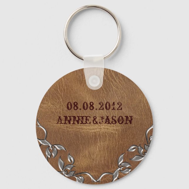 Sophisticated Western Leather Wedding Keychain (Front)