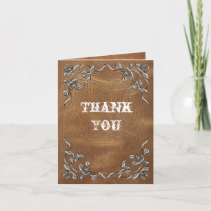 Sophisticated Western Leather Wedding Letterpress Thank You Card