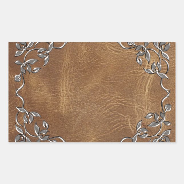 Sophisticated Western Leather Wedding Rectangular Sticker (Front)