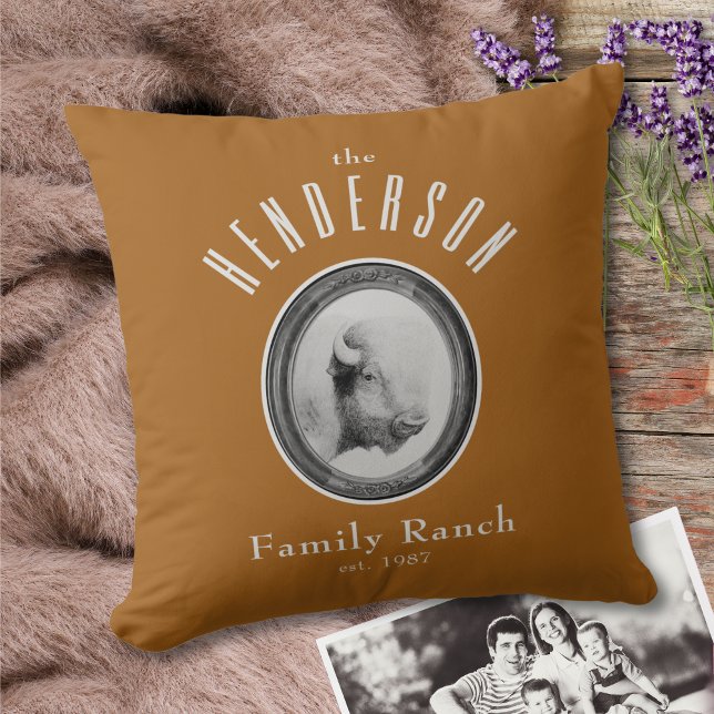 Sophisticated Western Ranch Buffalo Custom Tan  Throw Pillow (Creator Uploaded)
