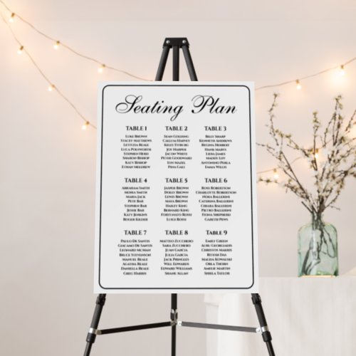 Sophisticated White and Black Table Plan Foam Board