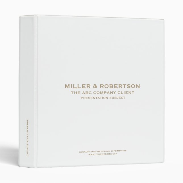 Sophisticated White and Gold Business Presentation 3 Ring Binder (Front/Spine)