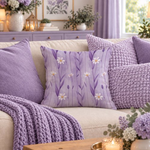 Sophisticated White Daisy Purple Throw Pillow Art