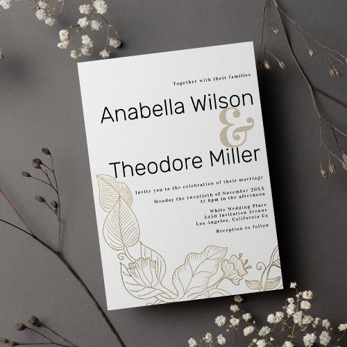 Sophisticated white gold vine floral chic wedding  invitation