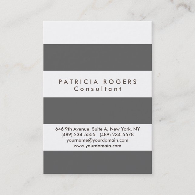 Sophisticated White Grey Striped Professional Business Card (Front)