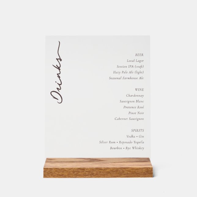 Sophisticated White Minimalist Menu Sign (Front)