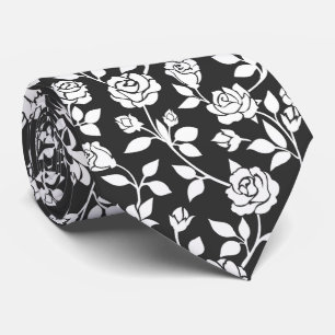 Sophisticated White Rose Floral Vine Neck Tie