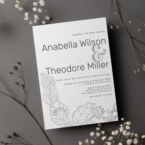Sophisticated white silver vine floral wedding invitation