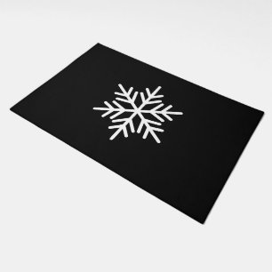 Sophisticated White Snowflake On Deep Modern Black Doormat