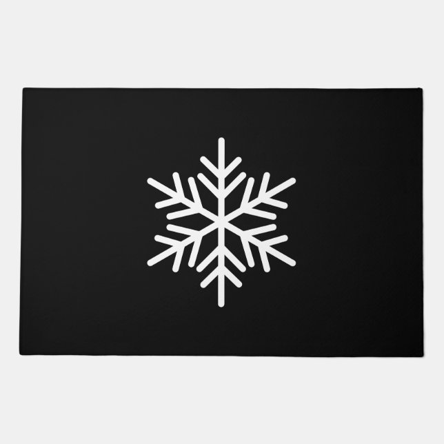 Sophisticated White Snowflake On Deep Modern Black Doormat (Front)