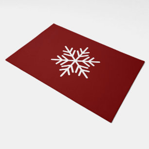 Sophisticated White Snowflake On Deep Vintage Red Doormat