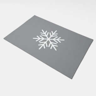 Sophisticated White Snowflake On Modern Gray Doormat
