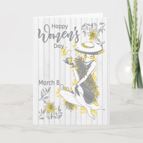Sophisticated Woman with Gray Flowers Card