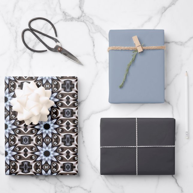 Sophistication Blue Textile Wrapping Paper Sheets (Front)