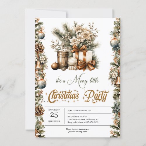 Sophistication vintage green and gold holiday invitation