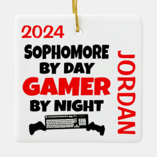 Sophomore Loves Playing Video Games Ceramic Ornament