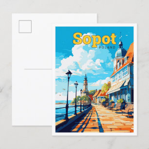 Sopot Poland Travel Vintage Illustration Postcard